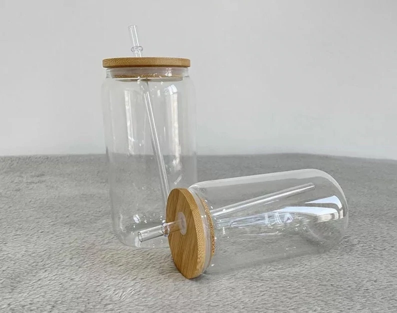 16 oz CLEAR Sublimation soda glass jar w/ bamboo lid – We Sub'N