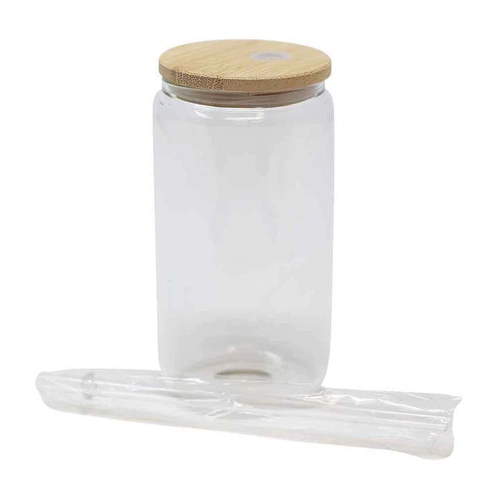 16oz CLEAR Glass Sublimation Jar w/Bamboo Lid