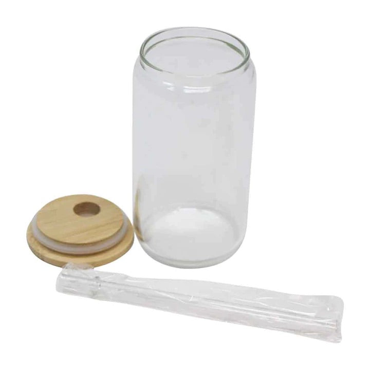16 oz CLEAR Sublimation soda glass jar w/ bamboo lid – We Sub'N
